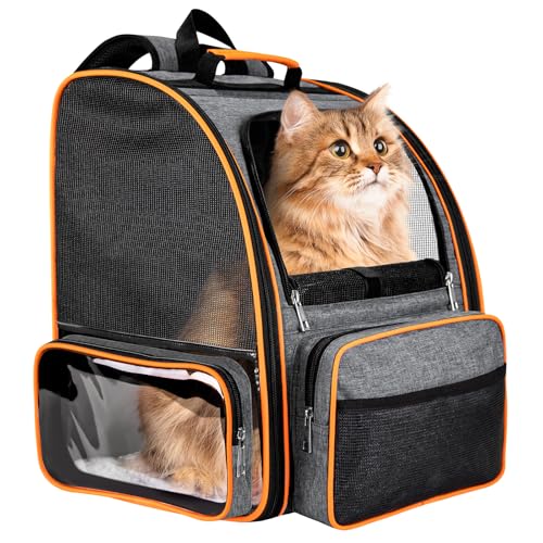 Katzenrucksack, atmungsaktiv, großer Raum, Blasen-Haustier-Rucksack für Kitty, kleine Hunde bis zu 6,8 kg, transparent und faltbar, Haustier-Tragetasche für Reisen, Wandern, Grau von Discala