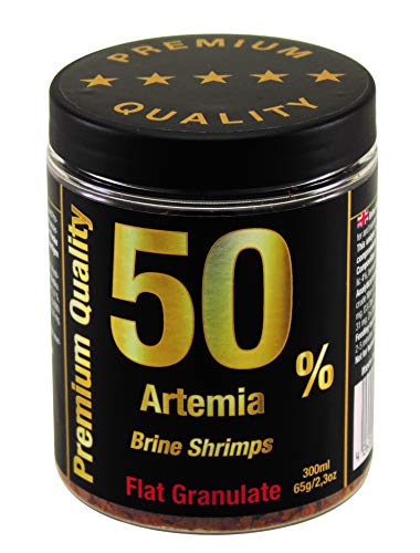 50% Artemia Flachgranulat Premium Qualität, Fischfutter Aquarienfische, Pflanzenproteine Vitamine Mineralien, Diskus Kampffische Barsche Welse, Alleinfuttermittel, Hauptfutter Süß-und Meerwasserfische von Discusfood