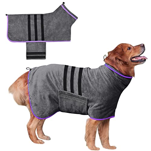 Hundebademantel Mikrofaser Hund Bademantel Waschbare Schnell Trocknend Grau Badetuch Haustier Bademantel mit Magischem Klebeband Soft Katze Bademantel Geeignet Für Große und Mittlere Hunde (XL) von Disnace