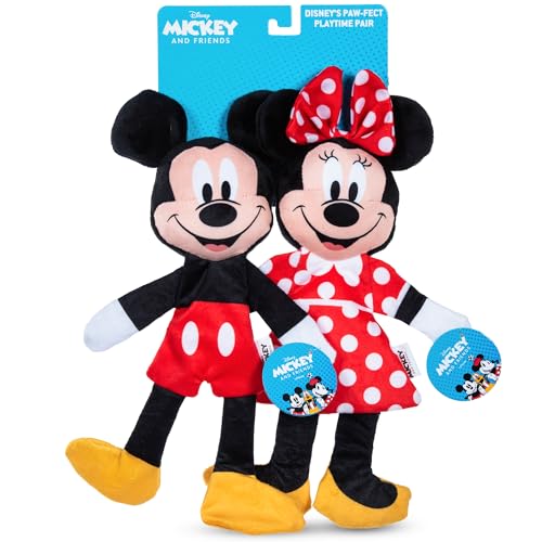 Disney for Pets Mickey Mouse & Minnie Mouse Plüsch-Quietscher mit knisterndem Flattie-Körper, Hundespielzeug-Set, Disney-Hundespielzeug, Plüsch-Quietschspielzeug für Hunde, inspiriert von Mickey Maus, von Disney for Pets