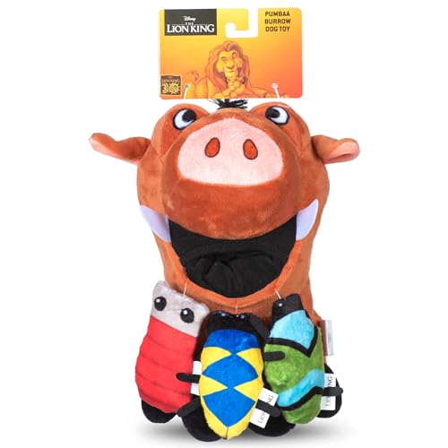 Disney for Pets Pumbaa Burrow Hundespielzeug mit Mini-abnehmbaren Plüschen, 22,9 cm, Disney-Hundespielzeug, Plüschspielzeug für Hunde, inspiriert von Pumbaa vom König der Löwen mit Knistern von Disney for Pets