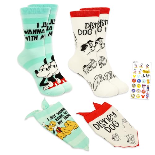 Disney Passende Haustier- und Besitzer-Socken und Bandana, 3er-Pack – Bündel mit 3 Paar Disney Socken und 3 Disney Bandanas für Haustiere, Hunde, Katzen plus Aufkleber, Disney passende von Disney