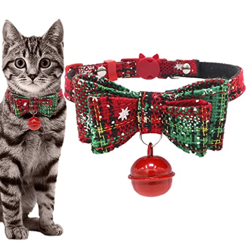 Ditanpu Weihnachten Haustierhalsband - Weihnachten Hundehalsband Fliege | Weihnachts-Schneeflocken-Hundehalsbänder für Haustiere mit Fliege und Glöckchen für kleine, mittelgroße und große Haustiere von Ditanpu