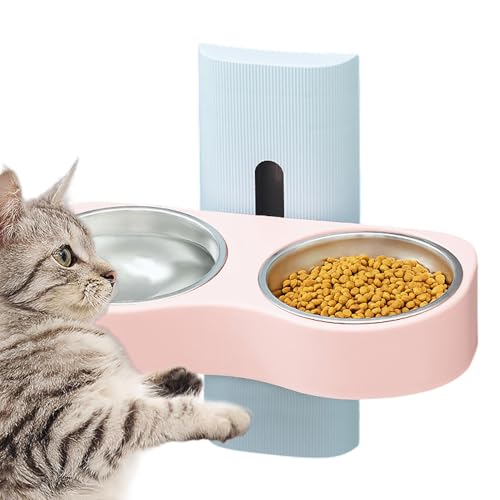 Doppelte Futternäpfe für Haustiere, Nackenschutz, Haustiernäpfe, Wandmontierte Futternäpfe Abnehmbar, verstellbar, leicht zu reinigen, 32 cm, Blau/Grau, für Katzen und Hunde von Diuyzoc