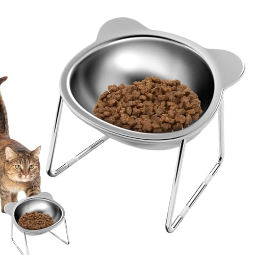 Erhöhter Katzennapf, Erhöhter Futter- Und Wassernapf Für Haustiere, Katzenfutternäpfe Aus Edelstahl Mit Metallständer, 15-Grad-Neigungsdesign, Robust Und Gesund, 11 cm, Für Katzen Und Kätzchen von Diuyzoc