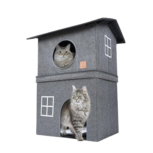 Katzenhäuser,Haus für Katzen | Faltbarer 2-lagiger Winter-Katzenschutz | Katzenbetten, halbgeschlossenes Haustierhaus, Kaltwetterhaus mit Tür für kleine, mittelgroße und große Katzen von Diuyzoc