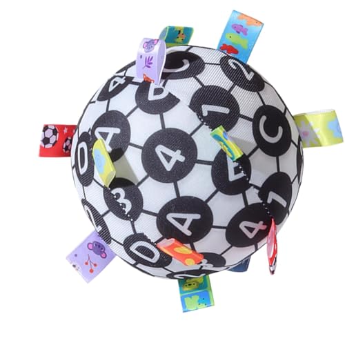 Plüsch-Sensorball, Plüsch-Rasselball | Interaktiver Ball zur sensorischen Entwicklung mit Rassel,Hochkontrastierende Farben, Feinmotorik-Spielzeug, Ribbon-Tag-Ball für Kinder im Alter von 0–12 Monaten von Diuyzoc