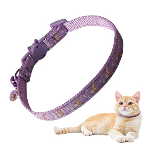 Verstellbares Katzenhalsband – Katzensicheres Halsband mit Stern- und Mond-Design – Sicherheitshalsband für Haustiere, verstellbar, Glocke, Sicherheitshalsbänder für Hunde von Diuyzoc