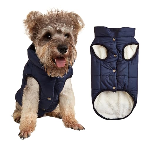 2-lagige Fleece-gefütterte, winddichte Hundejacke, weicher Thermo-Hundemantel für kaltes Wetter mit verstellbaren Trägern, warmer Wintermantel für kleine Hunde und Welpen, Marineblau, Größe S von Dixacyer