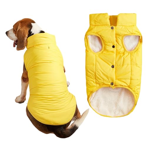 2-lagige Fleece-gefütterte, winddichte Hundejacke, weicher Thermo-Hundemantel für kaltes Wetter mit verstellbaren Trägern, warmer Wintermantel für kleine Hunde und Welpen (Gelb, Größe 3XL) von Dixacyer