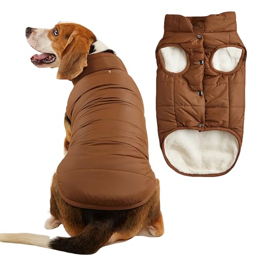 2-lagige Fleece-gefütterte, winddichte Hundejacke, weicher Thermo-Hundemantel für kaltes Wetter mit verstellbaren Trägern, warmer Wintermantel für kleine Hunde und Welpen (Kaffee, Größe 3XL) von Dixacyer