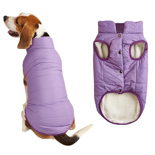 2-lagige Fleece-gefütterte, winddichte Hundejacke, weicher Thermo-Hundemantel für kaltes Wetter mit verstellbaren Trägern, warmer Wintermantel für kleine Hunde und Welpen (Lila, XL) von Dixacyer