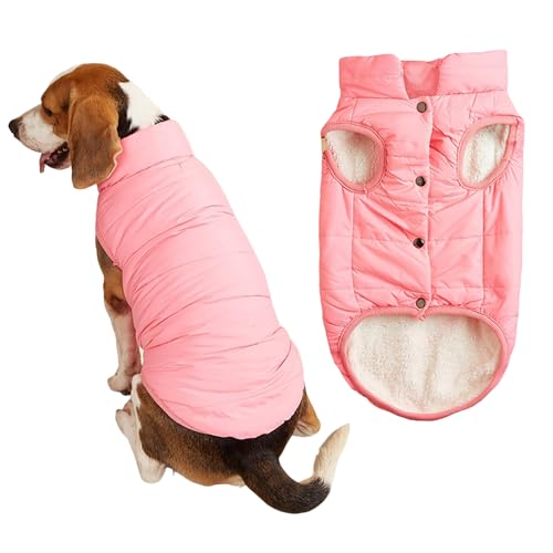 2-lagige Fleece-gefütterte, winddichte Hundejacke, weicher Thermo-Hundemantel für kaltes Wetter mit verstellbaren Trägern, warmer Wintermantel für kleine Hunde und Welpen (Rosa, Größe 3XL) von Dixacyer