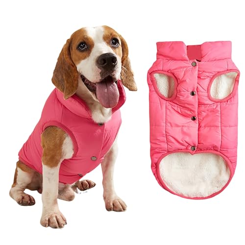 2-lagige Fleece-gefütterte, winddichte Hundejacke, weicher Thermo-Hundemantel für kaltes Wetter mit verstellbaren Trägern, warmer Wintermantel für kleine Hunde und Welpen (Rosa, Größe L) von Dixacyer