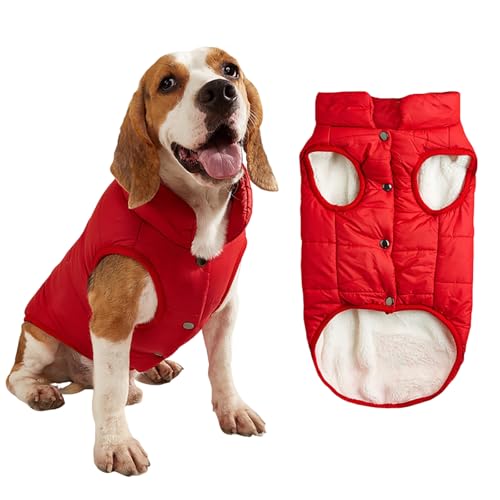 2-lagige Fleece-gefütterte, winddichte Hundejacke, weicher Thermo-Hundemantel für kaltes Wetter mit verstellbaren Trägern, warmer Wintermantel für kleine Hunde und Welpen (Rot, Größe 3XL) von Dixacyer