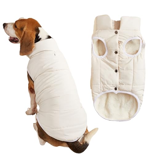 2-lagige Fleece-gefütterte, winddichte Hundejacke, weicher Thermo-Hundemantel für kaltes Wetter mit verstellbaren Trägern, warmer Wintermantel für kleine Hunde und Welpen (Weiß, Größe 3XL) von Dixacyer