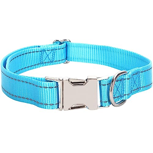 Reflektierendes Hundehalsband mit Metallschnalle, weich, atmungsaktiv, verstellbar, Nylon, Haustierhalsband, verstellbar für kleine, mittelgroße und große Hunde (Himmelblau, Größe S: 1,5 x 40 cm) von Dixacyer