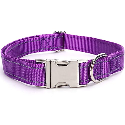 Reflektierendes Hundehalsband mit Metallschnalle, weich, atmungsaktiv, verstellbar, Nylon, Haustierhalsband, verstellbar für kleine, mittelgroße und große Hunde (Tiefviolett, Größe M: 2,0 x 50 cm) von Dixacyer