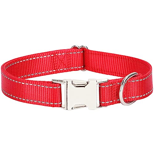 Reflektierendes Hundehalsband mit Metallschnalle, weich, atmungsaktiv, verstellbar, Nylon, Haustierhalsband, verstellbar für kleine, mittelgroße und große Hunde (groß, rot, Größe S: 1,5 x 40 cm) von Dixacyer