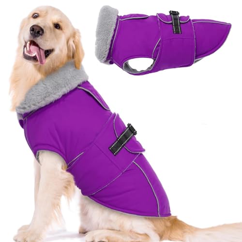 Warmer Hundemantel, reflektierend, wasserdicht, winddicht, Fleece-Weste mit verstellbarer Schnalle, für kleine bis XXL-Hunde und Katzen, Lila, Größe 3XL von Dixacyer