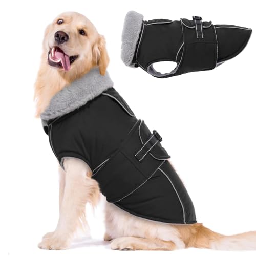 Warmer Hundemantel, reflektierend, wasserdicht, winddicht, Fleece-Weste mit verstellbarer Schnalle, für kleine bis XXL-Hunde und Katzen, Schwarz, Größe 3XL von Dixacyer