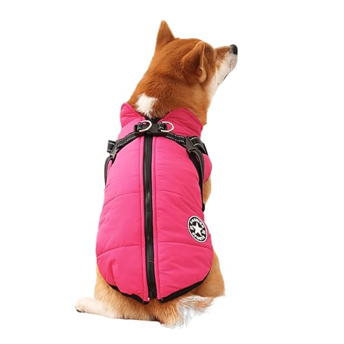 Wasserdichter Winter-Hundemantel für kleine Hunde – winddichte, isolierte, warme Jacke mit verstellbarem Geschirr, reflektierenden Streifen für Sicherheit, mit Fleece gefütterte Kaltwetterweste (Rosa, von Dixacyer