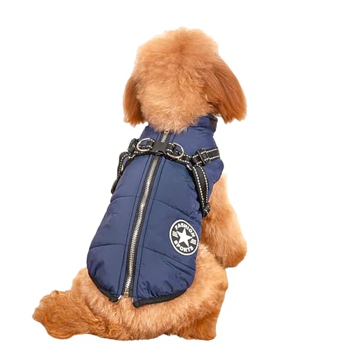 Wasserdichter Winter-Hundemantel für kleine Hunde – winddichte, isolierte, warme Jacke mit verstellbarem Geschirr, reflektierenden Streifen für Sicherheit, mit Fleece gefütterte Kaltwetterweste (Blau, von Dixacyer