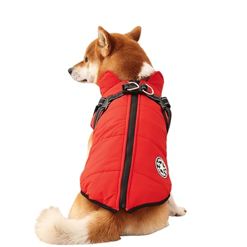 Wasserdichter Winter-Hundemantel für kleine Hunde – winddichte, isolierte, warme Jacke mit verstellbarem Geschirr, reflektierenden Streifen für Sicherheit, mit Fleece gefütterte Kaltwetterweste (Rot, von Dixacyer