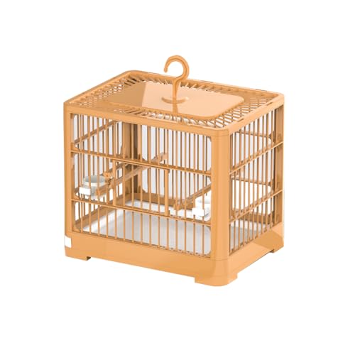 Djioyer Reisevogelkäfig Vogelkäfig Vogelreiseträger Käfig mit 2 Standstangen, Griff, Obstgabel, Futterbehälter und 2 Becher für kleine Papageien Kanarienvögel Wellensittiche 30x23x26cm Sunset Orange von Djioyer