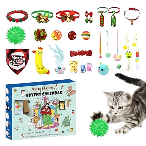 Djowyh Katzen Adventskalender 2024 | Haustier Adventskalender | Adventskalender Weihnachten | 24 Tage Countdown Kätzchen Weihnachtsspielzeug - Ballglocken, interaktive Kätzchen Spielbälle von Djowyh