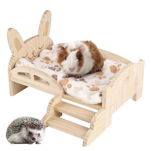 Djowyh Meerschweinchen Bett | Haustier Bett - Holz Meerschweinchen Bett Mit Treppe - Chinchilla Nest für Zwergkaninchen Chinchillas Hamster Frettchen 34 x 22 x 22 cm von Djowyh