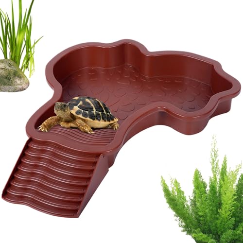 Djowyh Schildkröten-Wasserbecken, Reptilien-Badewanne | Schildkröten-Wassernapf mit Leiter | Aquarium-Ornament, Schildkrötenbecken für Bartagamen, Frösche, Schildkröten, Geckos von Djowyh