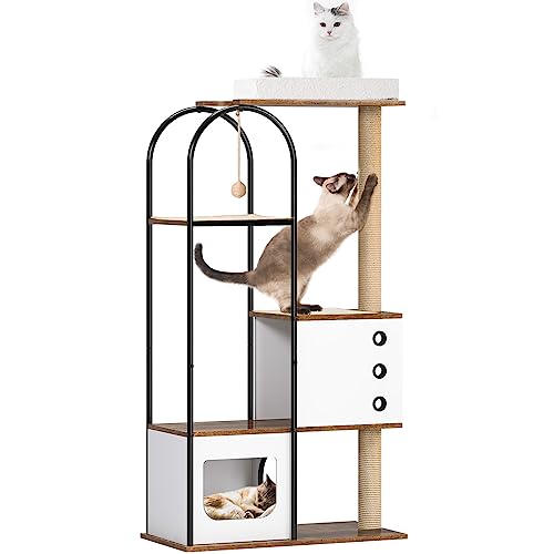 DlandHome Villa für Katzen, elegant, All-in-One-Kratzbaum, luxuriöses Kissen und Schaber, 152 cm, Seegras von DlandHome