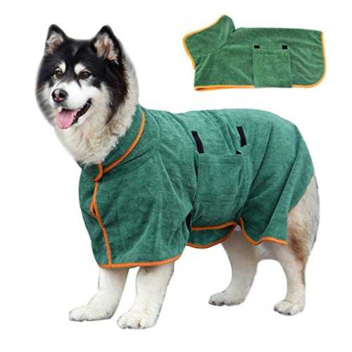 Super absorbierender Haustier-Bademantel, schnell trocknendes Haustier-Badetuch, Hunde-Bademantel-Handtuch mit verstellbarer Riemenhaube, Hunde-Trockenrobe für große mittlere kleine Haustier-Katze von Dlmlemu