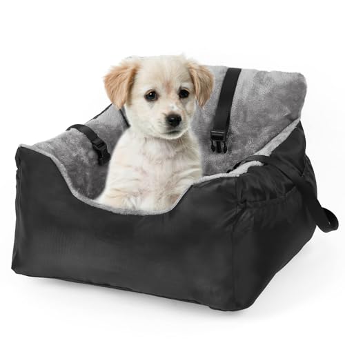 Hundeautositz Haustier Booster Autositz für kleine Hunde mit abnehmbarem Kissen, festen Gurten und Aufbewahrungstaschen, abnehmbar, waschbar, Hunde-Reise-Autoträger von Dlownne