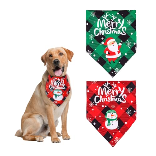 Dmnnlp 2 Stück Halstuch Hund Weihnachten, Einstellbare Dreieck Hundehalstuch Bedruckt mit SchneemäNnern, Alten Menschen und Schneeflocken, Halstuch Hund Personalisiert für Kleine Mittlere GroßE Hunde von Dmnnlp