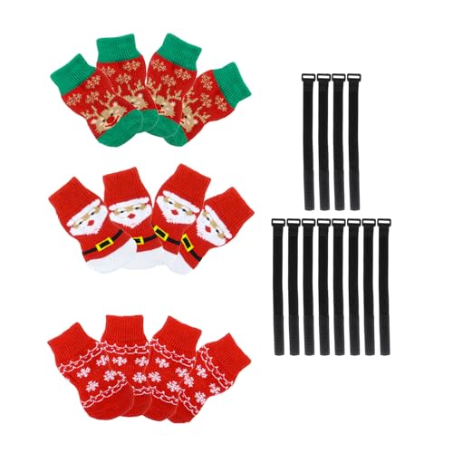 Dmnnlp 6 Paar Katzen Hundesocken Weihnachten mit Klettverschluss, Hundesocken Anti Rutsch, Pfotenschutz Hundesocken für Kleine Hunde, Socken für Katzen, Haustier Weihnachtsstrumpf von Dmnnlp