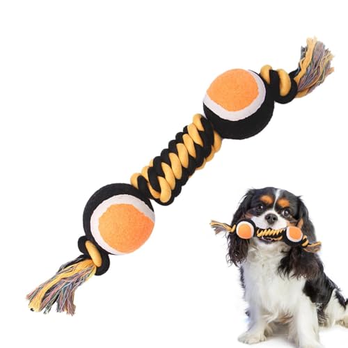 Dmuzsoih Hunde -Zahnenspielzeug, Hundeseilspielzeug | Doppel -Tennisball -Design Welpe Kauspielzeug,Tragbares Baumwollseil, farbenfrohe Haustierversorgungen zum Beißen, Zähneputzen, Training, von Dmuzsoih