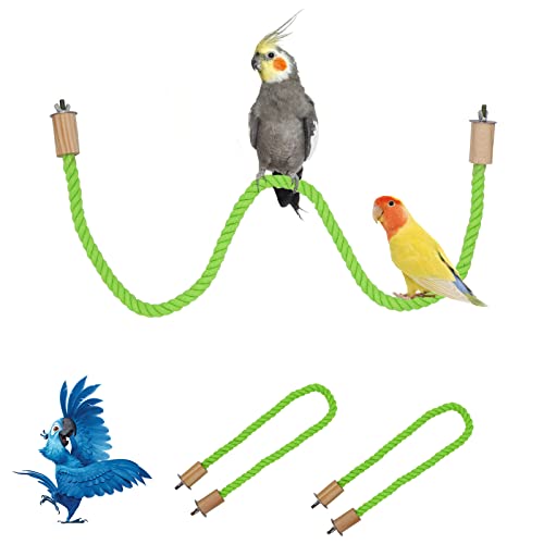 2 Pack Vogelseil Schaukel Sitzstange Kauspielzeug, Vogel Hanf Seil Sitzstange Schaukel Spielzeug, Vogelkäfig Stehend Klettern Sitzstange Zubehör für Papageien Wellensittich Sittich Nymphensittich von Dnoifne