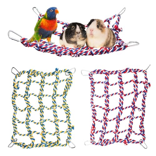 2er Pack Buntes Vogel-Seilnetz, Ratten-Kletterseilnetz, Hängende Haustier-Hängematte, Vogelleiter-Seilbrücke, Kleintier-Seilnetzspielzeug, Käfigdekoration für Ratte Hamster Vogel Frettchen - 28×20 cm von Dnoifne