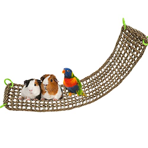 39x7 Zoll Vogel Seegras Matte, natürliches Seegras gewebtes Netz, Vogelkäfig Zubehör, Kletterseil Leiter Kauspielzeug für Nymphensittiche Hamster Meerschweinchen Ratten Hamster Sittich von Dnoifne