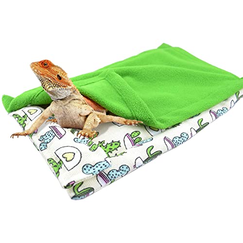 Dnoifne Reptilien-Schlafsack, Reptilien-Haustier-Schlafsack-Set mit Kissen und Decke, Versteck-Lebensraum mit Weichem Warmem für Bartdrache, Leopard, Gecko, Eidechse (Grüne Decke) von Dnoifne