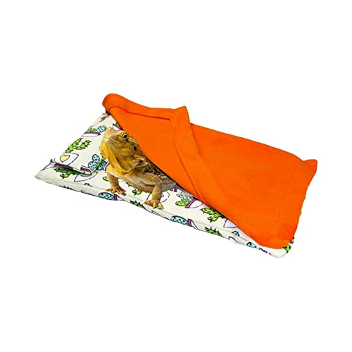 Dnoifne Reptilien-Schlafsack, Reptilien-Haustier-Schlafsack-Set mit Kissen und Decke, Versteck-Lebensraum mit weichem Warm für Bartdrache, Leopard, Gecko, Eidechse (Orange Decke) von Dnoifne