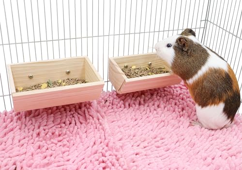 Futterbox für Meerschweinchen, Holz, für Kleintiere, zum Aufhängen, für Kaninchen, Kleintierkäfig-Zubehör, geeignet für Kaninchen, Chinchilla, Meerschweinchen, Hamster, 2 Stück von Dnoifne