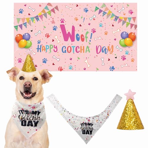 Do-Dottii Gotcha Day Hundehalstuch, Hunde-Halstuch, Dreieckstuch für Mädchen, Hund, Geburtstag, Geburtstag, Fotohintergrund, Party-Dekoration, Zubehör für Welpen, Katzen, Hunde von Do-Dottii