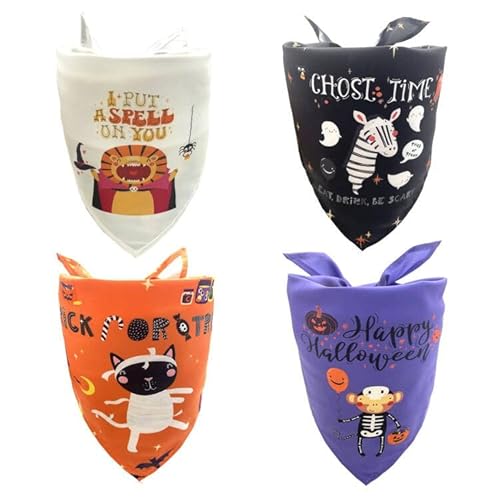 Do-Dottii Halloween Hundehalstücher – 4 Stück Kürbis und Fledermaus Haustier Schal Halloween Trick or Treat Boo Kürbis Chost Time Hund Bandana für Halloween Herbst Urlaub Haustier Schal für kleine von Do-Dottii