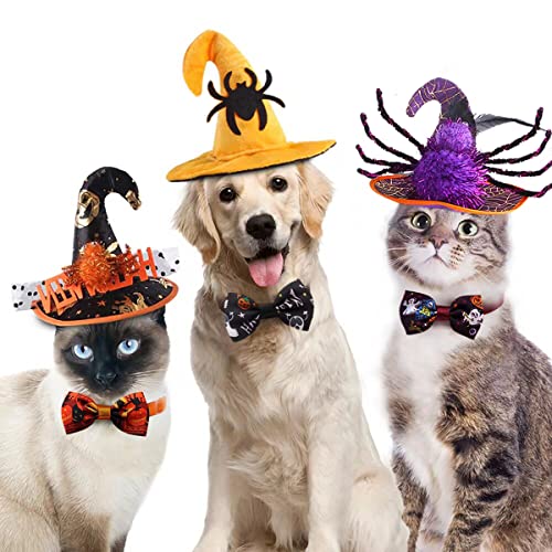 Do-Dottii Hund Halloween Kostüme für kleine mittelgroße Hunde Katzenhalsband Zauberer Hut Junge Mädchen Spinne Gemusterte Katze Hut Welpe Halloween Kostüm Party Cosplay Verkleiden Apparel (Lila von Do-Dottii