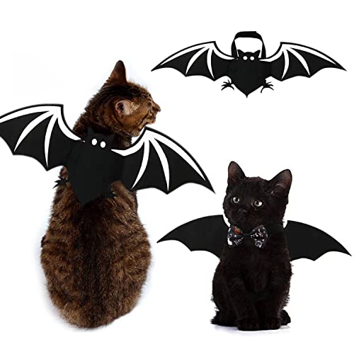 Do-Dottii Katze Halloween Kostüm Fledermaus Flügel Welpenhalsband Halloween Cosplay Haustier Katze Fledermaus Flügel für Halloween Party Dekoration Hexe Zauberer Hut für kleine Hunde Katzen (Fledermausflügel + Halsband) von Do-Dottii