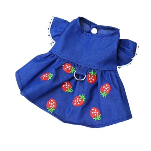 1 x Haustier-Kleidung für Katzen und Hunde, Frühling und Herbst, dünnes blaues Denim-Erdbeer-Prinzessinnenkleid mit Kordelzug-Schnalle, für kleine und mittelgroße Hunde (Größe XL) von DoRysk