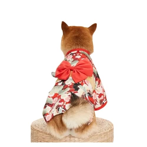Dünner Katzen- und Hundemantel, Kimono, Sommer, Haustierkleidung für Katzen und Hunde, niedlicher Druck mit Schleife, Kätzchen, Sphynx, Kleidung, Outfit (Farbe: Rot, Größe: 1 Anzug 0,7–1,5 kg) von DoRysk